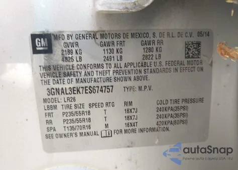 2014 Chevrolet Captiva Sport Lt from USA, damaged, VIN 3GNAL3EK7ES674757